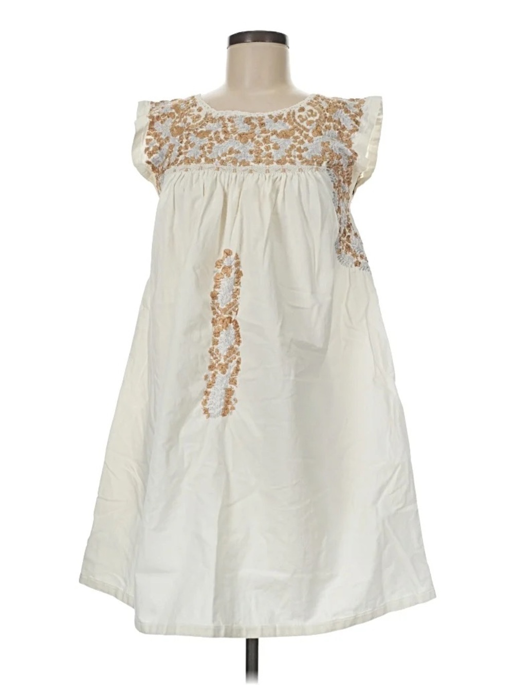 Mi Golondrina Cream Embroidered A-Line Dress
